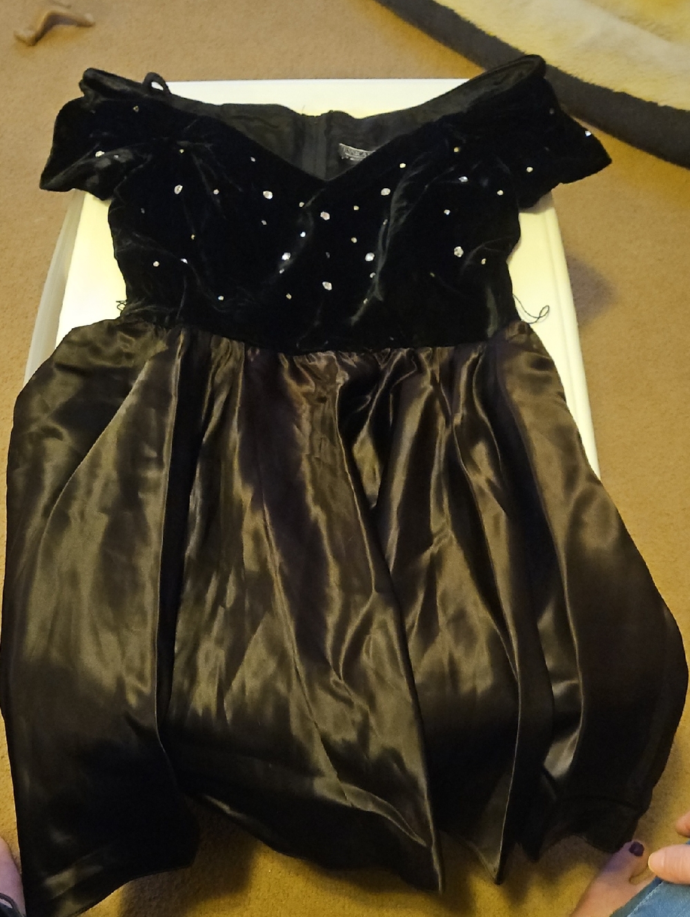Jessica Howard Black Velvet Evening Dress with Rhinestone Accent